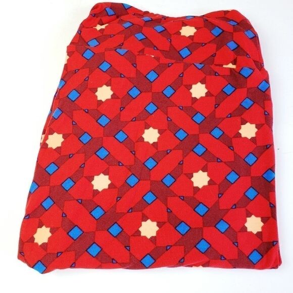 LuLaRoe TC Leggings Tall Curvy Red Geometric - Picture 1 of 1